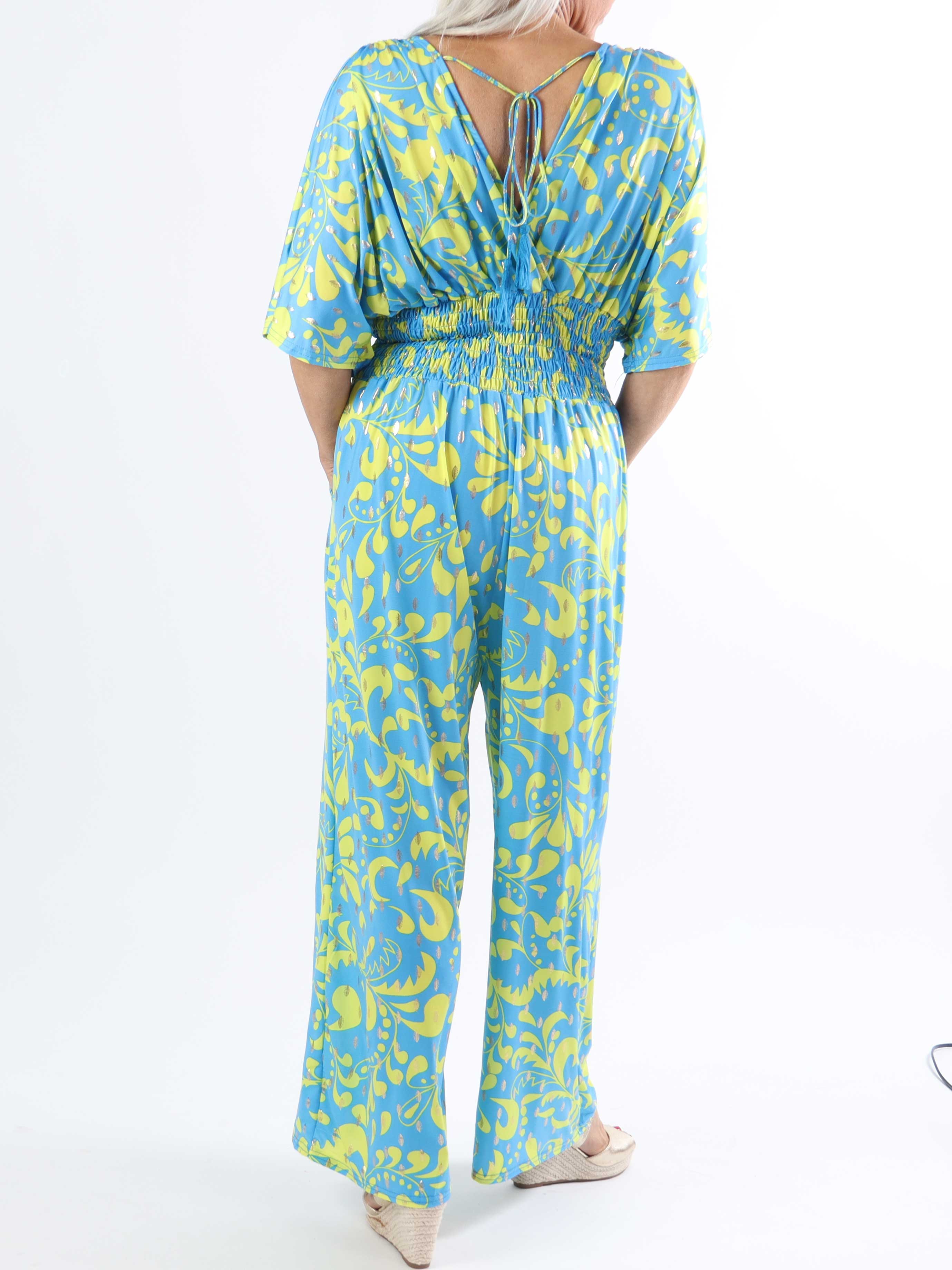 Pams Magic Jumpsuit O/B - Elastisk mønstret plus size buksedragt